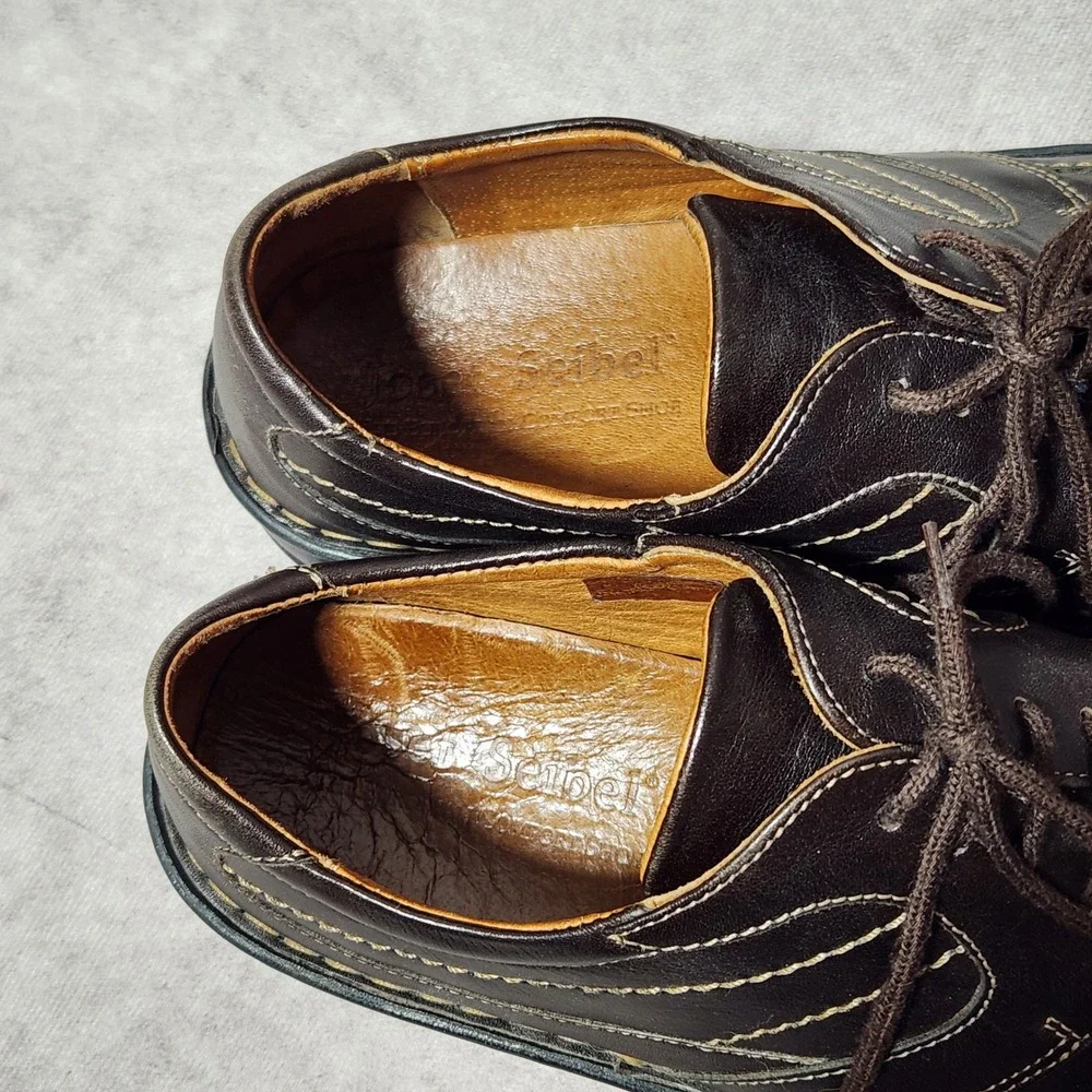 Josef Seibel Brown Leather Lace Up Oxford Shoes Women 39 Square Toe Comfort Flat